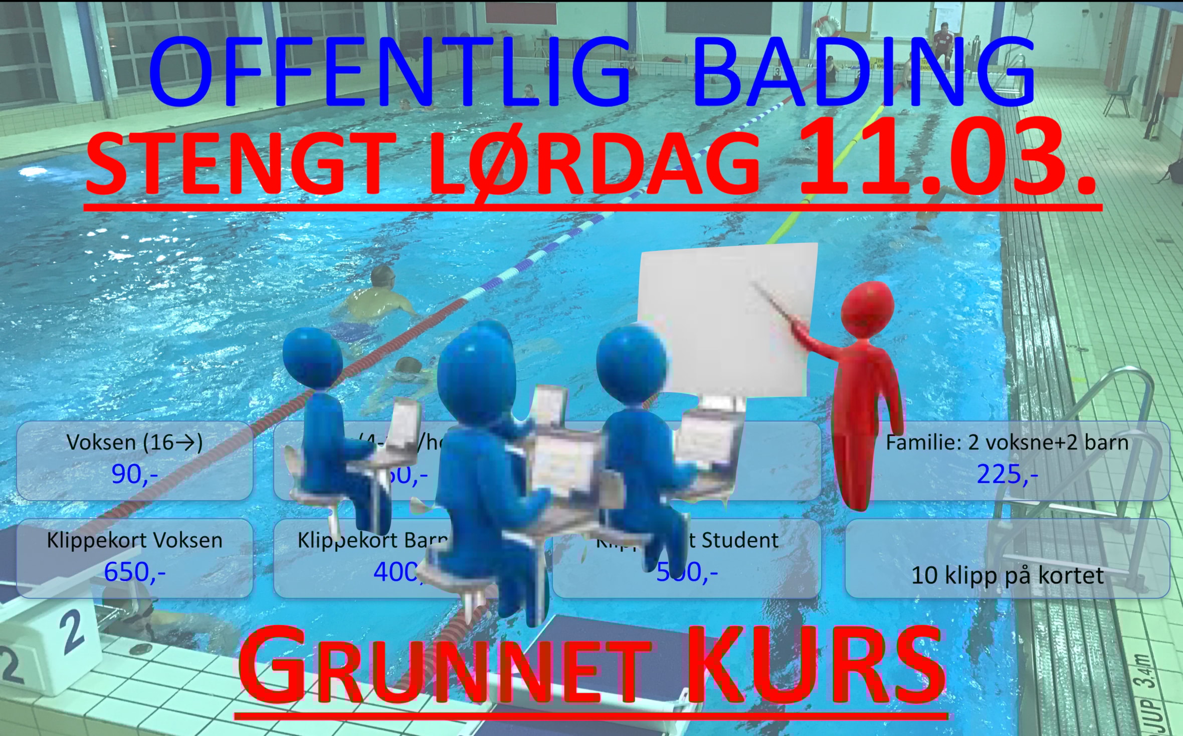 Offentlig bading STENGT lørdag 11.mars